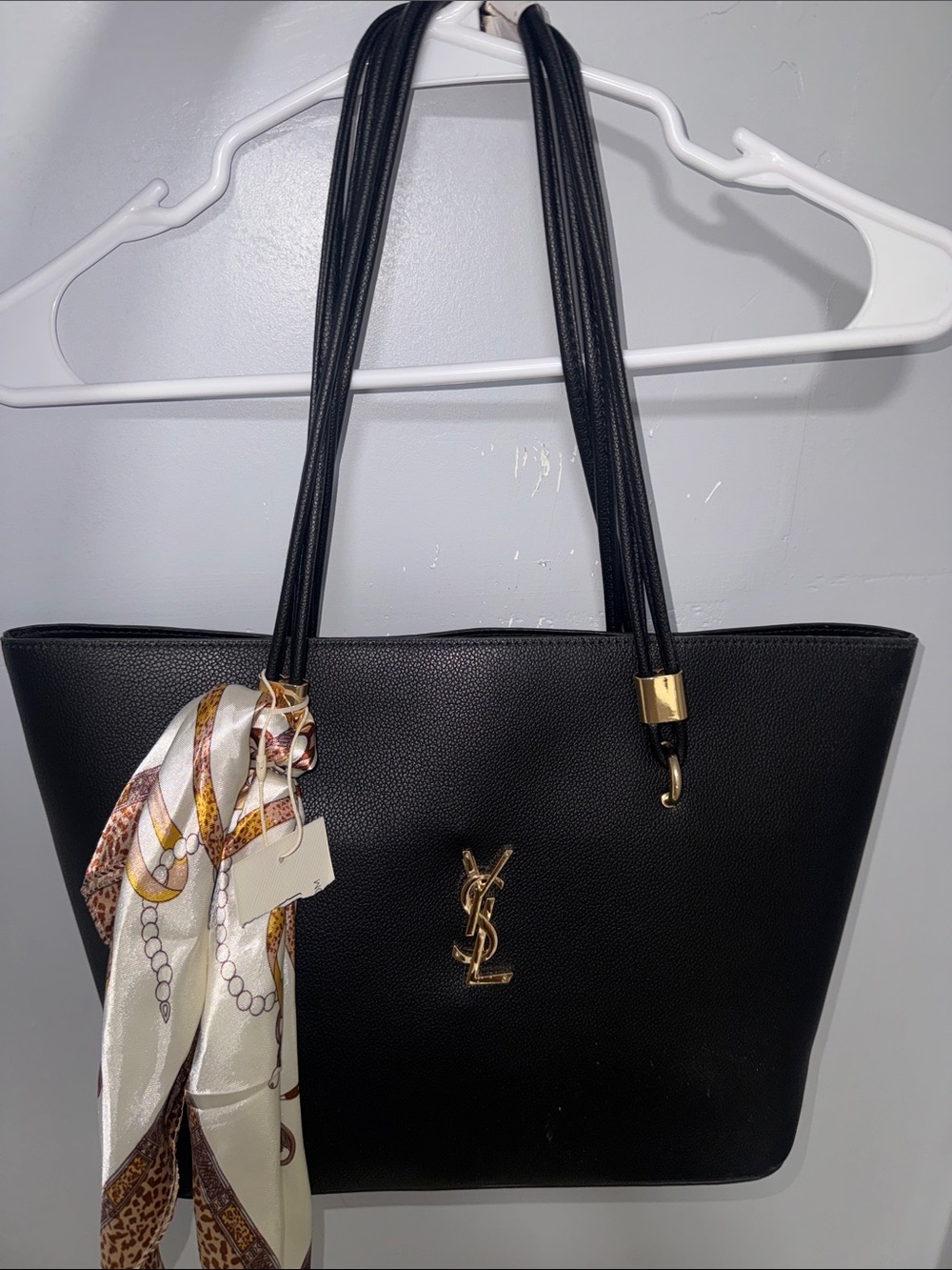 Y s l Black Leather Tote with Gold YSL Accent